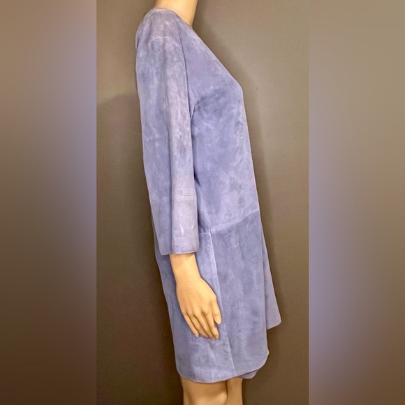 VINCE Lamb Leather/Suede V-Neck Shift Dress In Light Blue Size XS - Picture 5 of 12